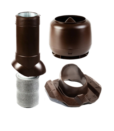 Комплект "Мастер Флеш" для кровли из профиля 20 D125/160 H=500 вентиляционный выход + колпак + проходной элемент RAL 8017 коричневый фото 1